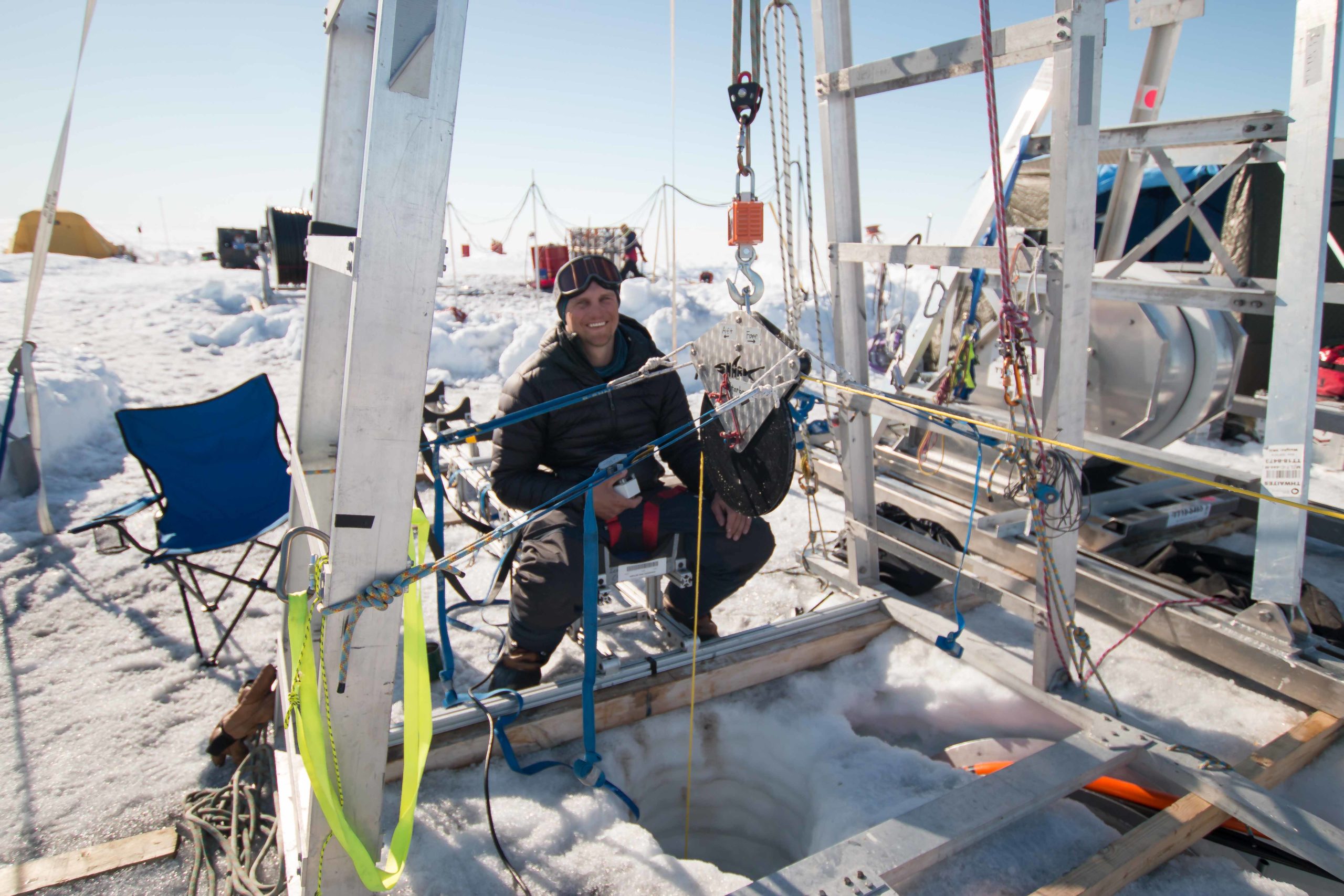 Andy Mullen ran outside operations for the Icefin dives, including managing the fiber optic tether down to the vehicle.