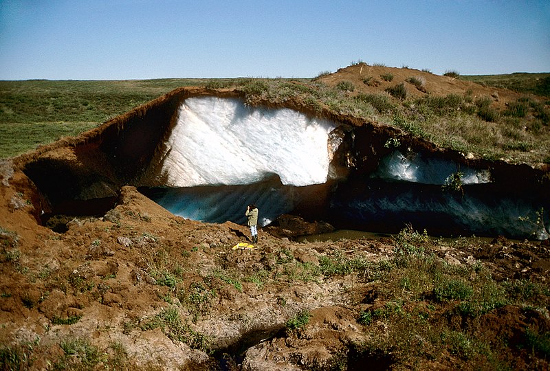 Mackenzie Delta, Pingo, Tuktoyaktuk. Detail of pingo in the Mackenzie Delta with massive injection ice. Photo: Lorenz King, JLU Giessen.de, August 8, 1987