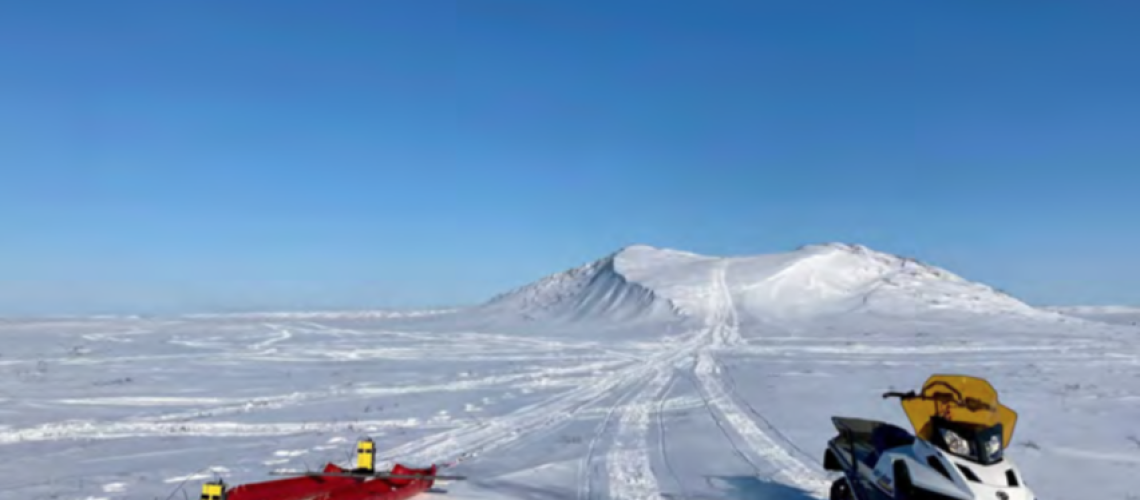 Photo of A view of our science tow sled in ‘pontoon’ mode being prepared to support the 50 MHz GPR antennas.